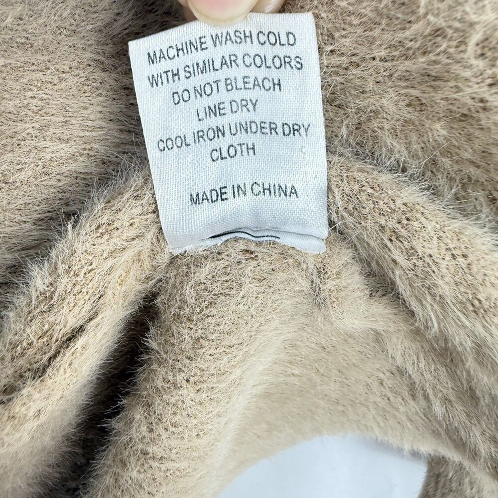 STELEN Fuzzy Knit Long Cardigan Sweater Camel Tan Open Front Slouchy Womens Sz M - Picture 13 of 16
